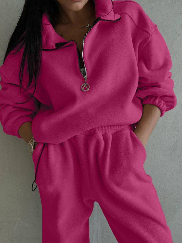 Kvinnors fleece lounge set med halvpip och elastisk midja Mirla-Eva Jonsson