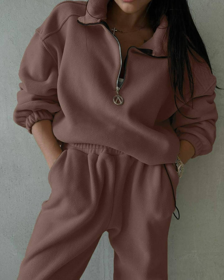 Kvinnors fleece lounge set med halvpip och elastisk midja Mirla-Eva Jonsson