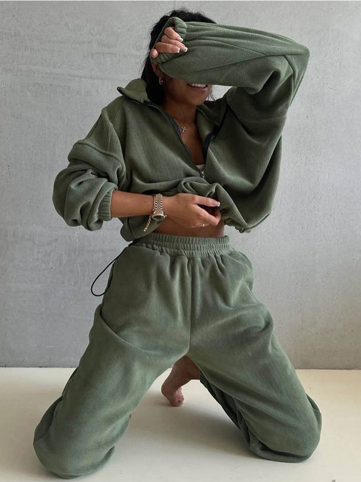 Kvinnors fleece lounge set med halvpip och elastisk midja Mirla-Eva Jonsson