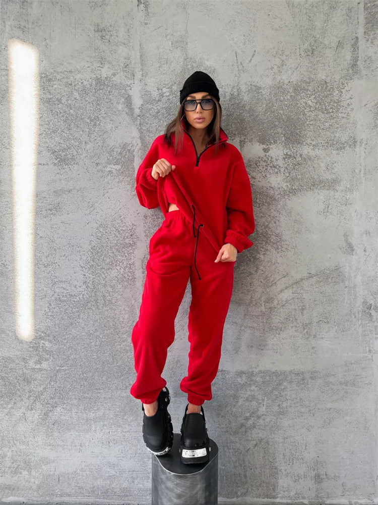 Kvinnors fleece lounge-set med hög krage och justerbar midja Mirla-Eva Jonsson