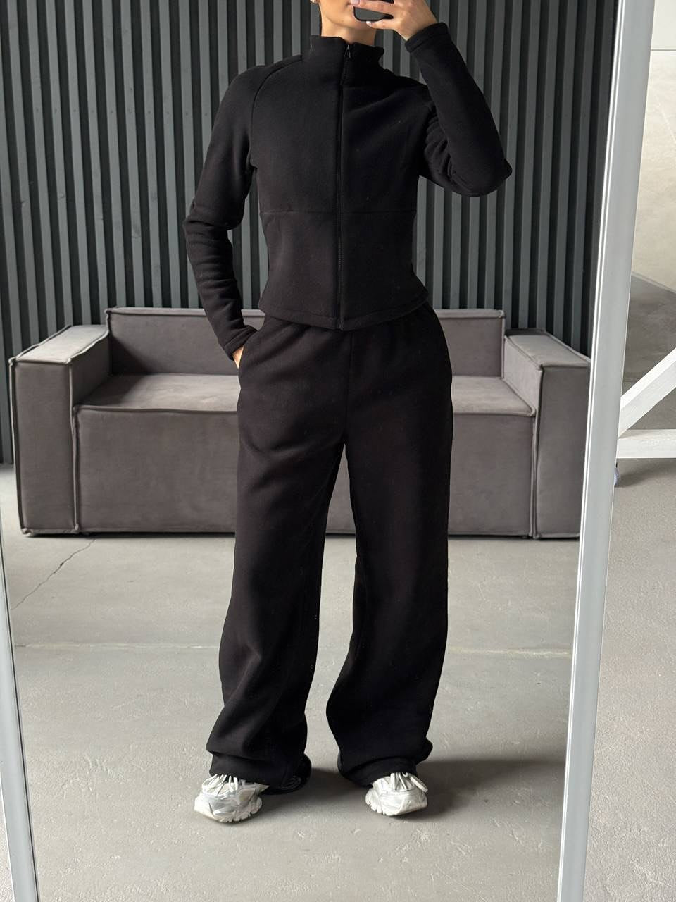 Kvinnors fleece lounge wear kostym med hög krage och elastisk midja Mirla-Eva Jonsson