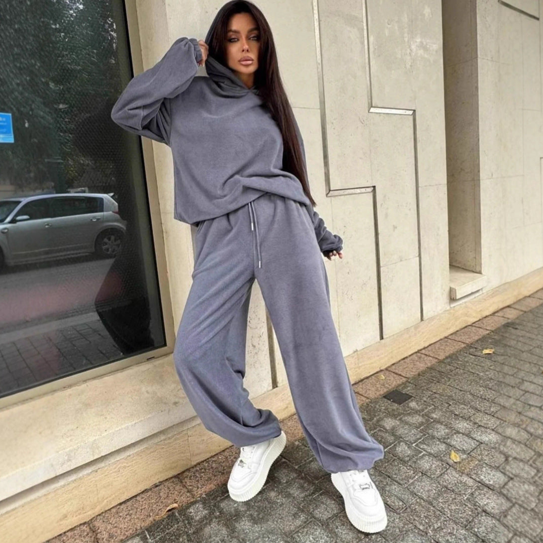 Kvinnors fleece lounge wear-set med huva och lös passform Mirla-Eva Jonsson