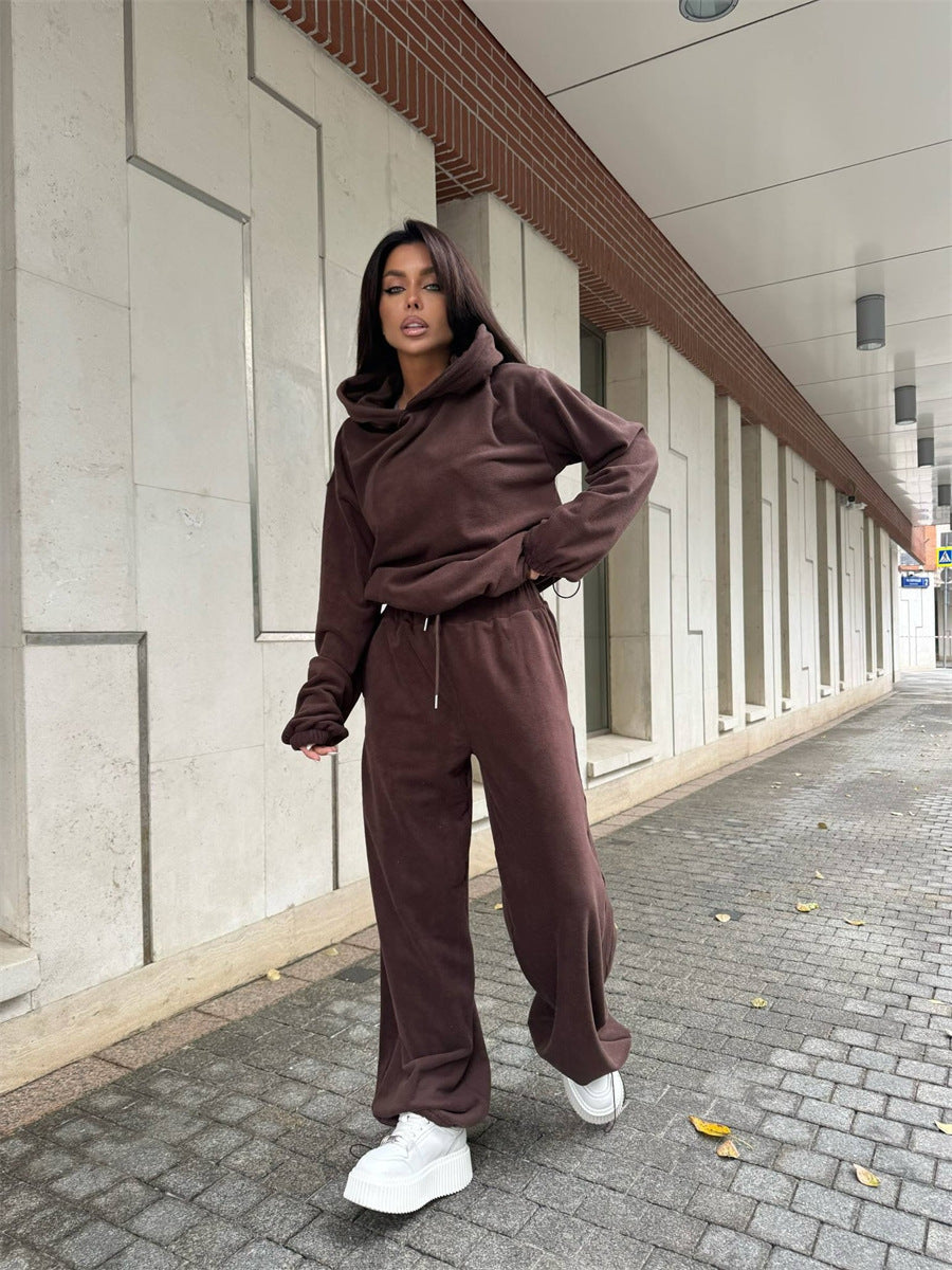 Kvinnors fleece lounge wear-set med huva och lös passform Mirla-Eva Jonsson