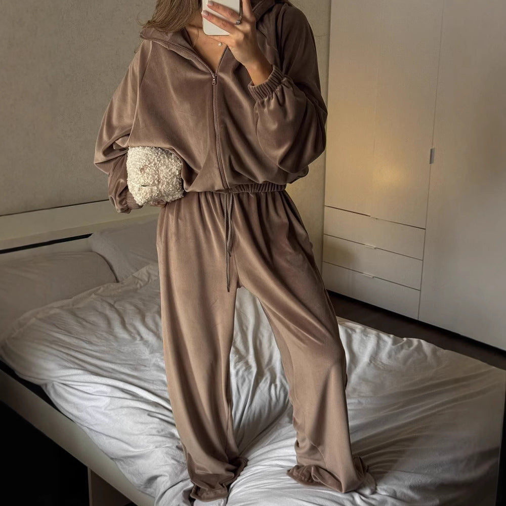 Kvinnors fleece loungekläder set med modern dragkedja och lös passform Mirla-Eva Jonsson