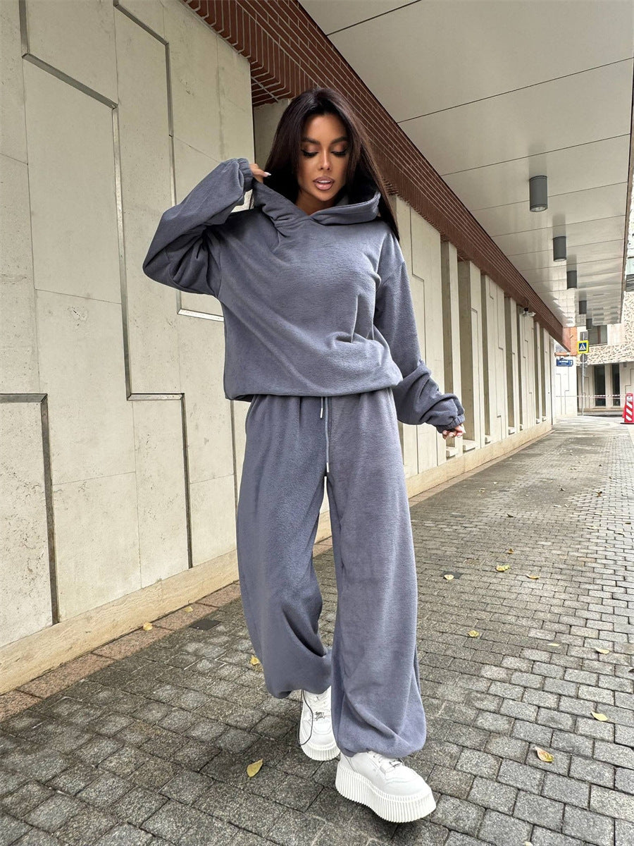 Kvinnors fleece loungewear-set med praktiska fickor och avslappnad passform Mirla-Eva Jonsson