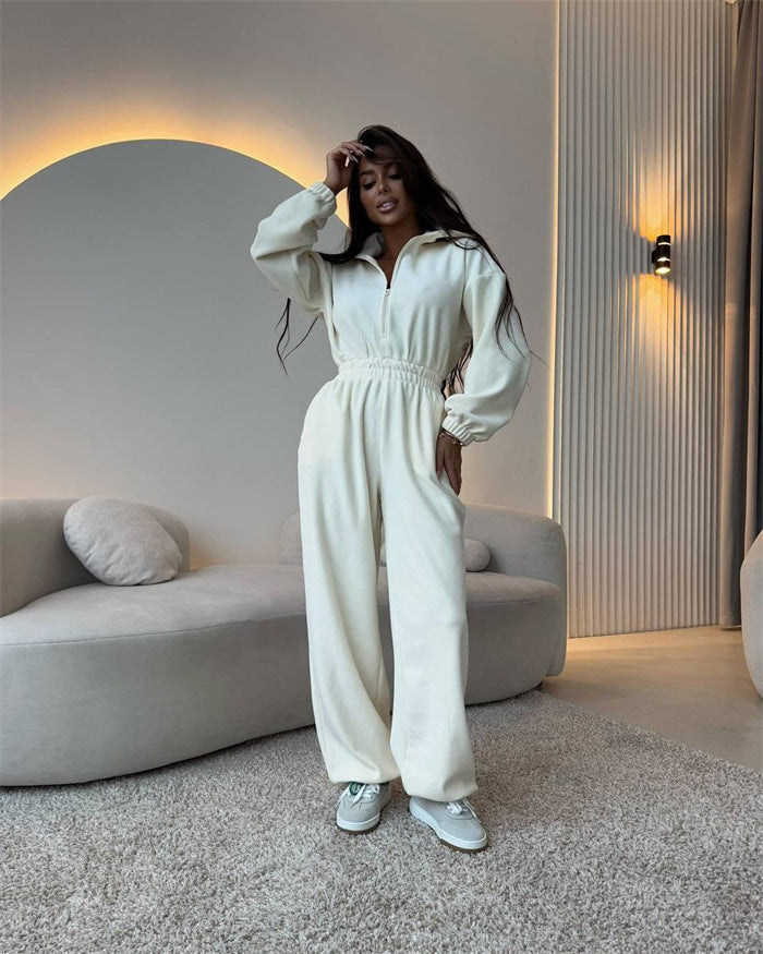 Kvinnors fleece-overall med halvdragkedja och elastisk midja Mirla-Eva Jonsson