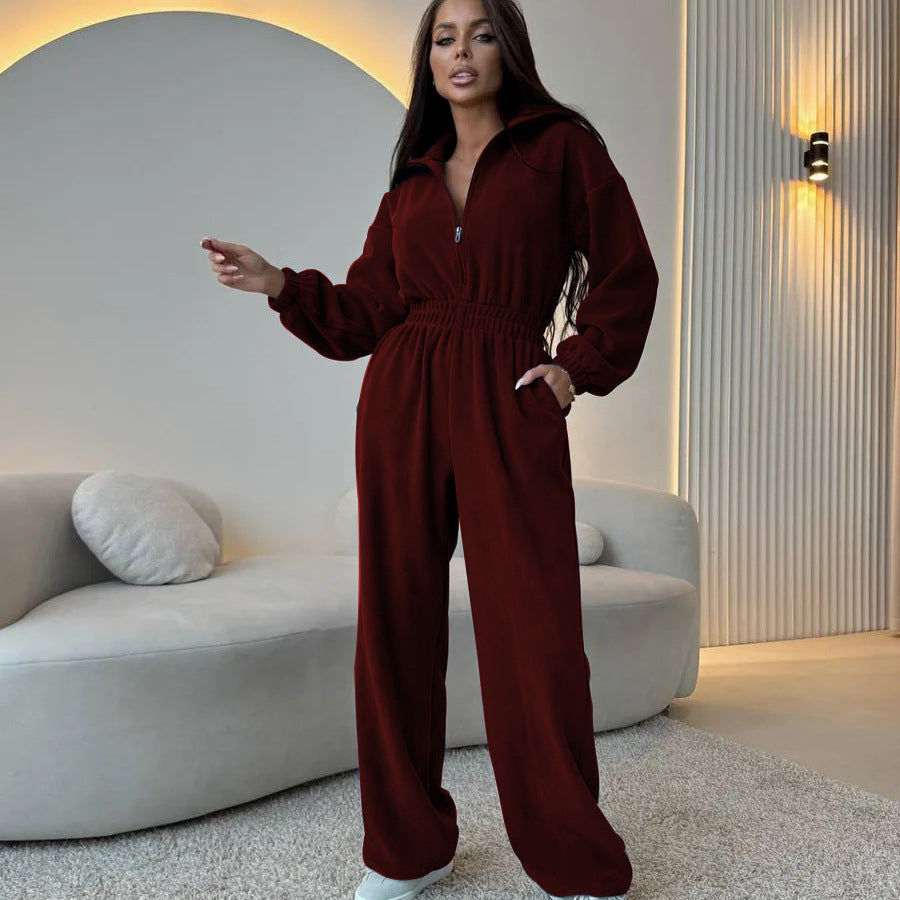 Kvinnors fleece-overall med halvdragkedja och elastisk midja Mirla-Eva Jonsson