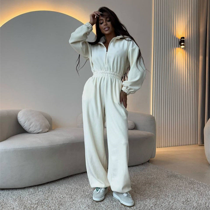 Kvinnors fleece-overall med halvdragkedja och elastisk midja Mirla-Eva Jonsson