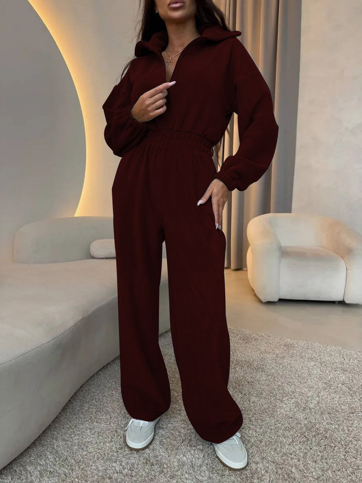 Kvinnors fleece-overall med halvdragkedja och elastisk midja Mirla-Eva Jonsson