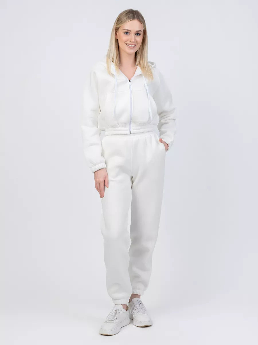 Kvinnors fleece pullover och jogger-set med känguruficka och elastiskt midjeband Mirla-Eva Jonsson