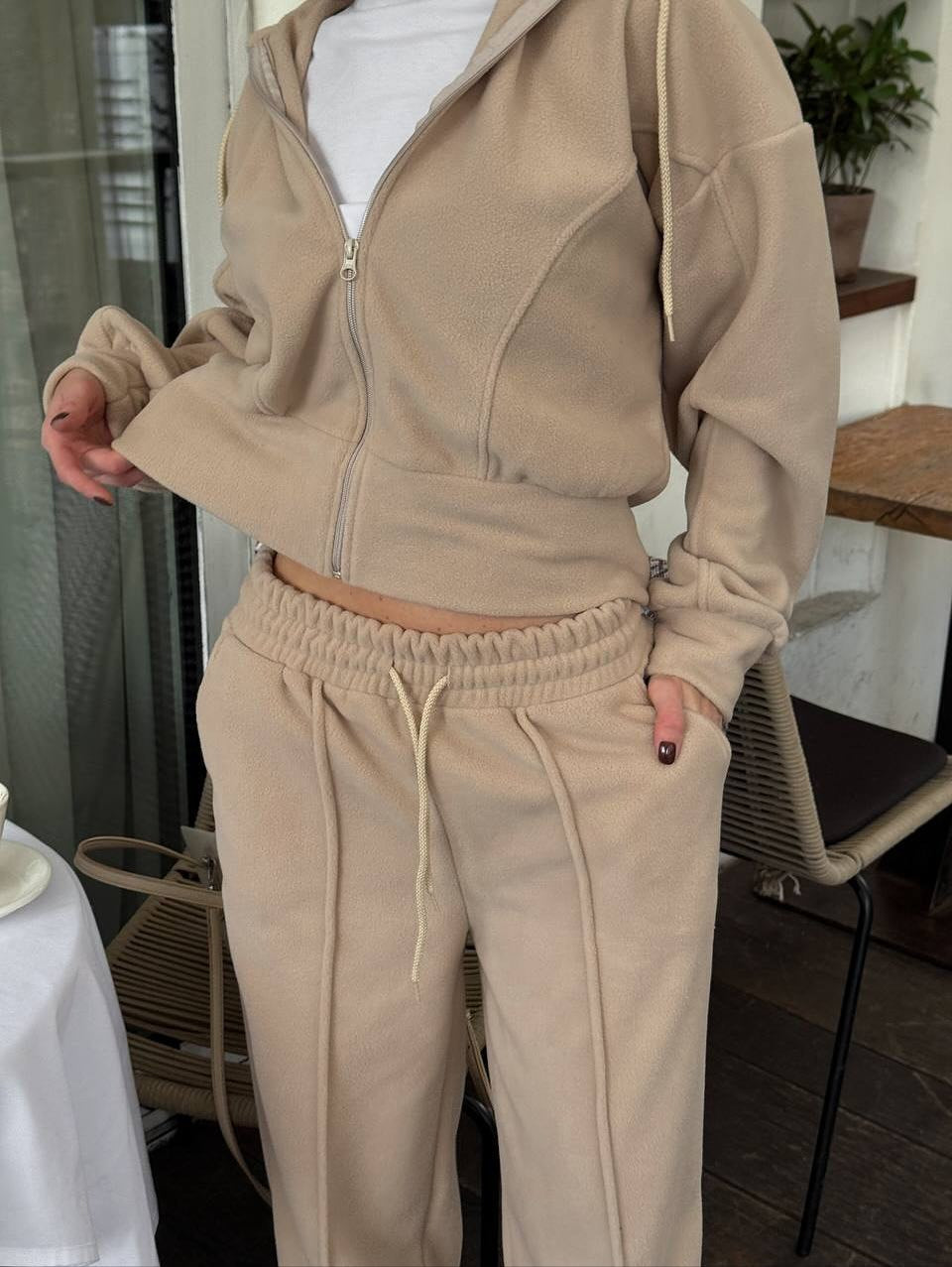 Kvinnors fleece träningsdräkt med hög midja och dragkedja Mirla-Eva Jonsson