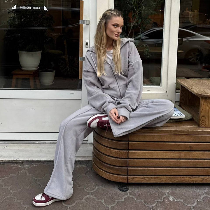 Kvinnors fleece träningsdräkt med hög midja och dragkedja Mirla-Eva Jonsson