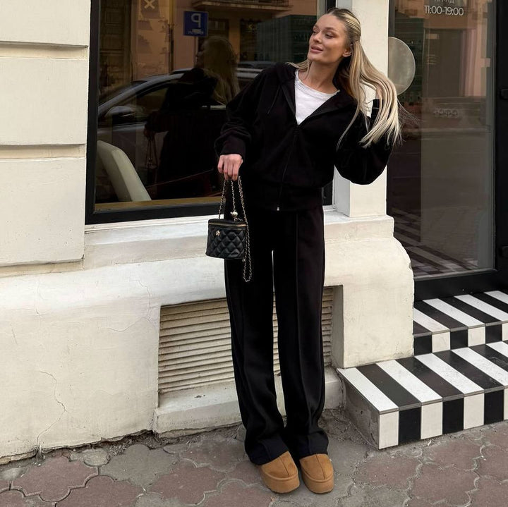 Kvinnors fleece träningsdräkt med hög midja och dragkedja Mirla-Eva Jonsson
