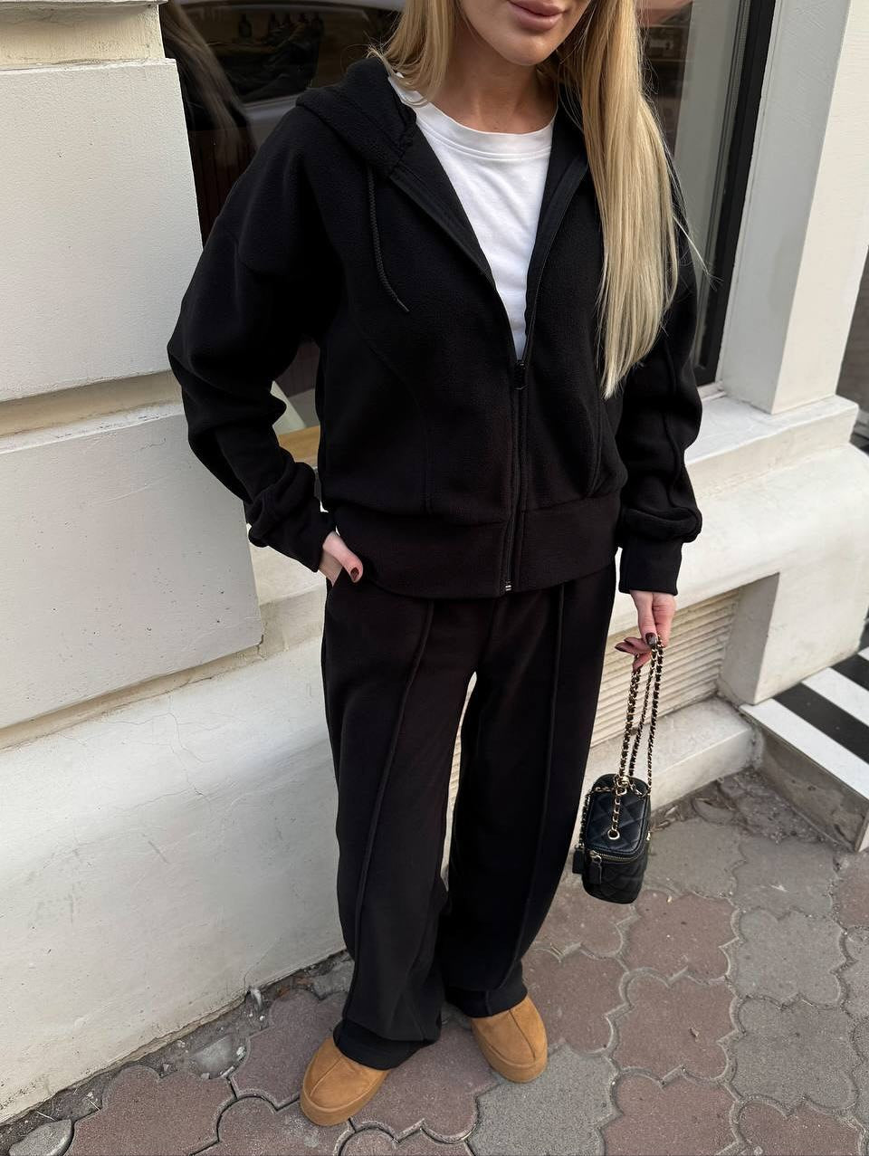 Kvinnors fleece träningsdräkt med hög midja och dragkedja Mirla-Eva Jonsson