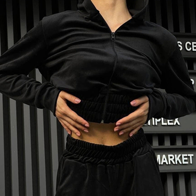Kvinnors fleece träningsdräkt med huva och elastisk midja Mirla-Eva Jonsson
