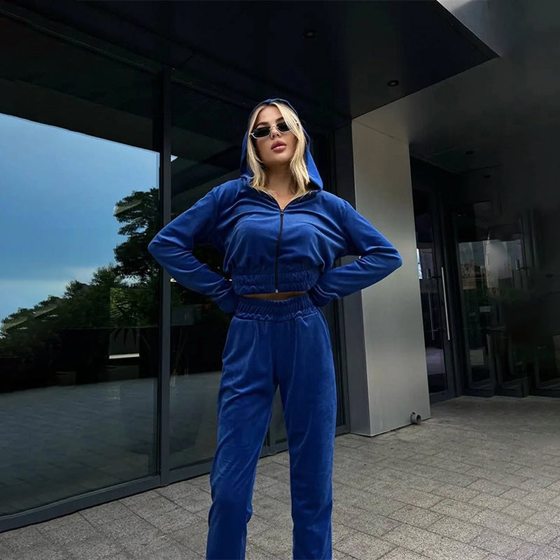 Kvinnors fleece träningsdräkt med huva och elastisk midja Mirla-Eva Jonsson