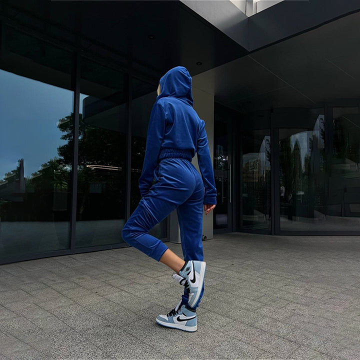 Kvinnors fleece träningsdräkt med huva och elastisk midja Mirla-Eva Jonsson