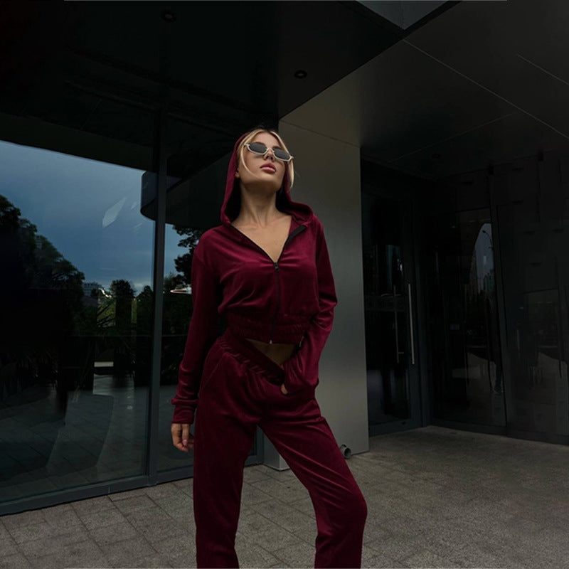 Kvinnors fleece träningsdräkt med huva och elastisk midja Mirla-Eva Jonsson