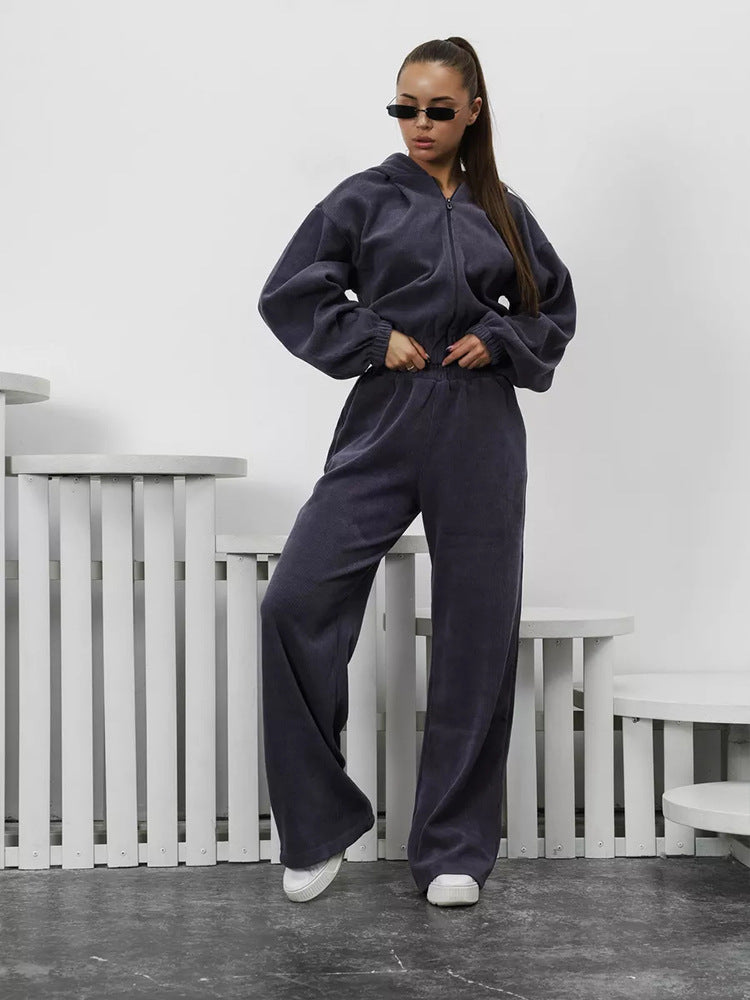 Kvinnors fleece träningsdräkt med huva och lös passform Mirla-Eva Jonsson