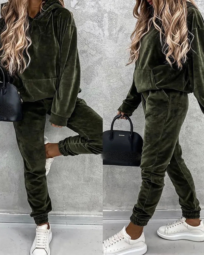 Kvinnors fleece träningsdress med huva och elastisk midja Mirla-Eva Jonsson