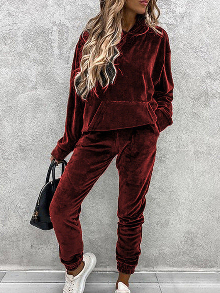 Kvinnors fleece träningsdress med huva och elastisk midja Mirla-Eva Jonsson