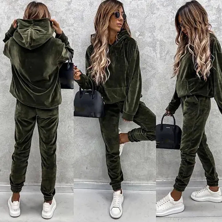 Kvinnors fleece träningsdress med huva och elastisk midja Mirla-Eva Jonsson