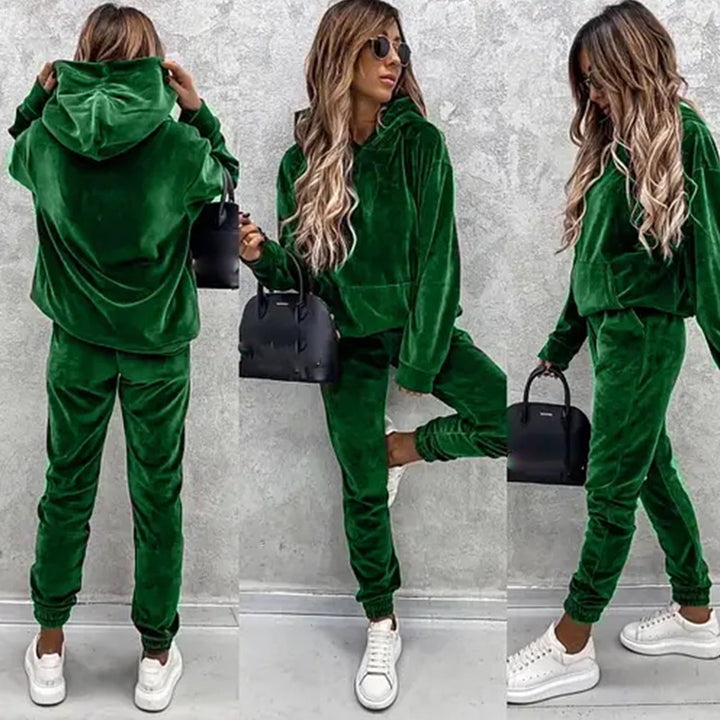 Kvinnors fleece träningsdress med huva och elastisk midja Mirla-Eva Jonsson