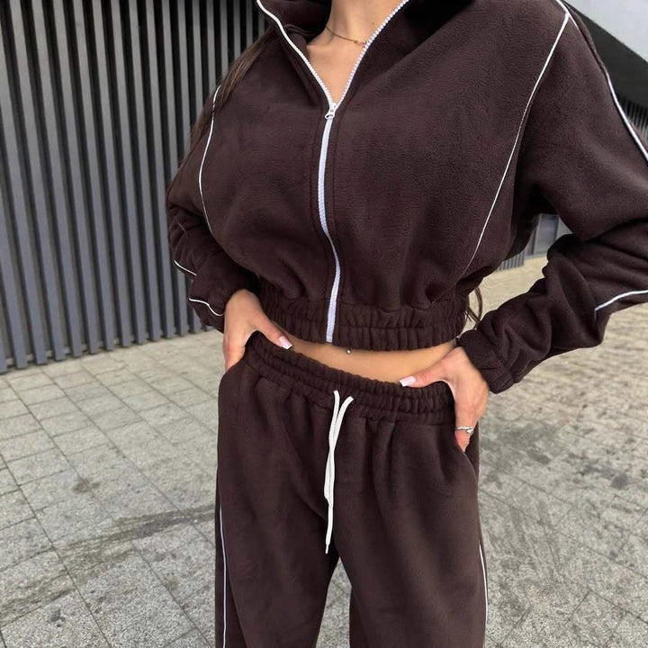 Kvinnors fleece träningsoverall med hög krage och elastisk midja Mirla-Eva Jonsson