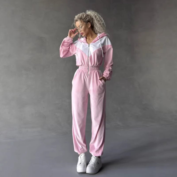Kvinnors fleece träningsoverall med modern dragkedja och elastisk midja Mirla-Eva Jonsson
