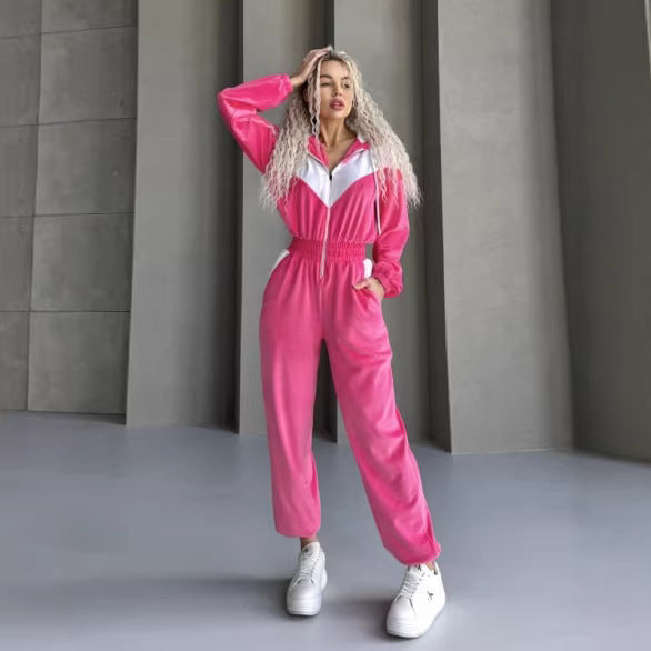 Kvinnors fleece träningsoverall med modern dragkedja och elastisk midja Mirla-Eva Jonsson