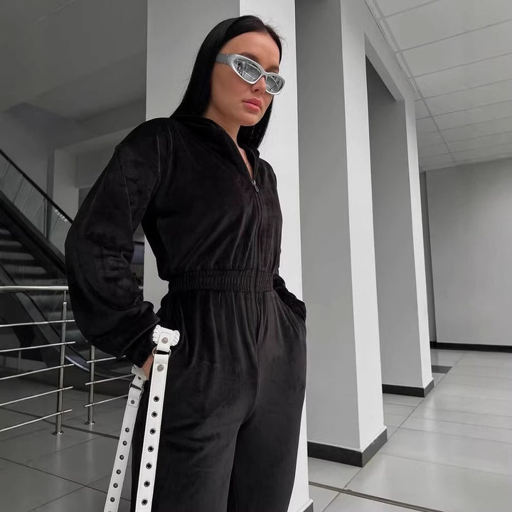 Kvinnors fleeceoverall med dragkedja och huva-Eva Jonsson