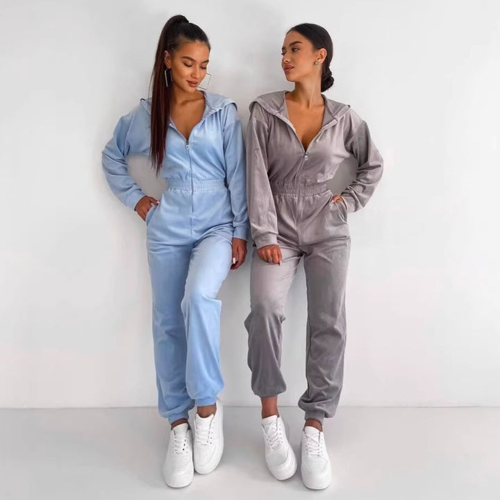Kvinnors fleeceoverall med dragkedja och huva-Eva Jonsson