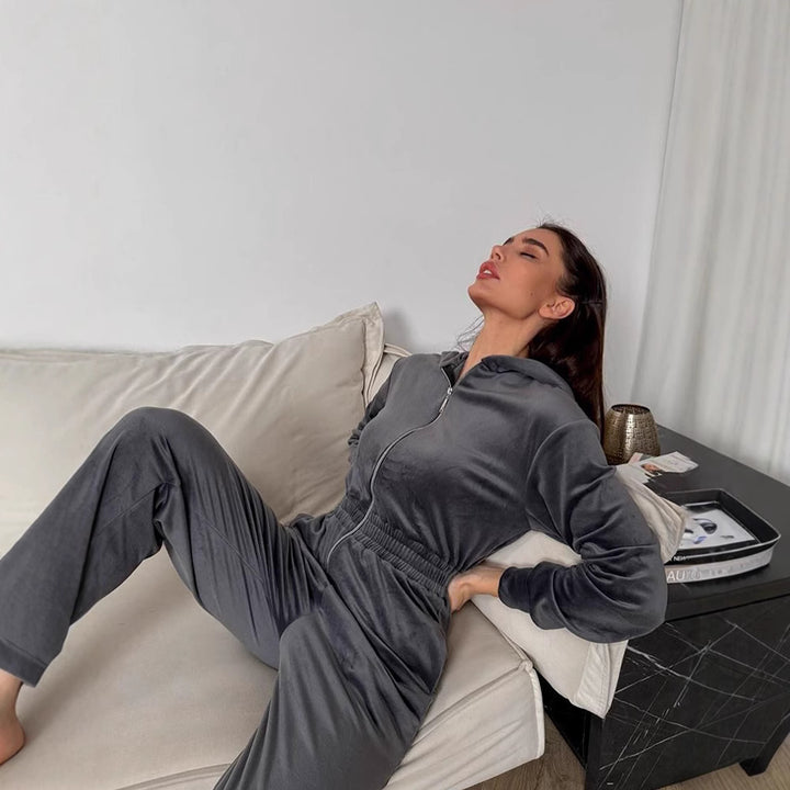 Kvinnors fleeceoverall med huva och elastisk midja Mirla-Eva Jonsson