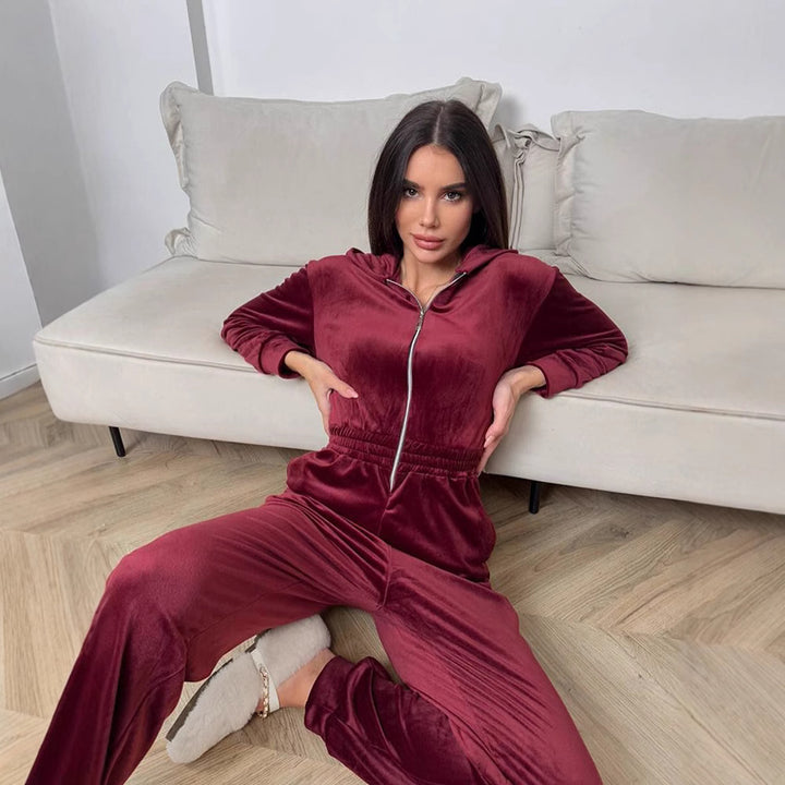 Kvinnors fleeceoverall med huva och elastisk midja Mirla-Eva Jonsson