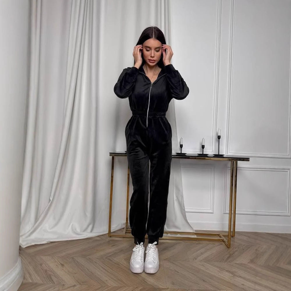 Kvinnors fleeceoverall med huva och elastisk midja Mirla-Eva Jonsson
