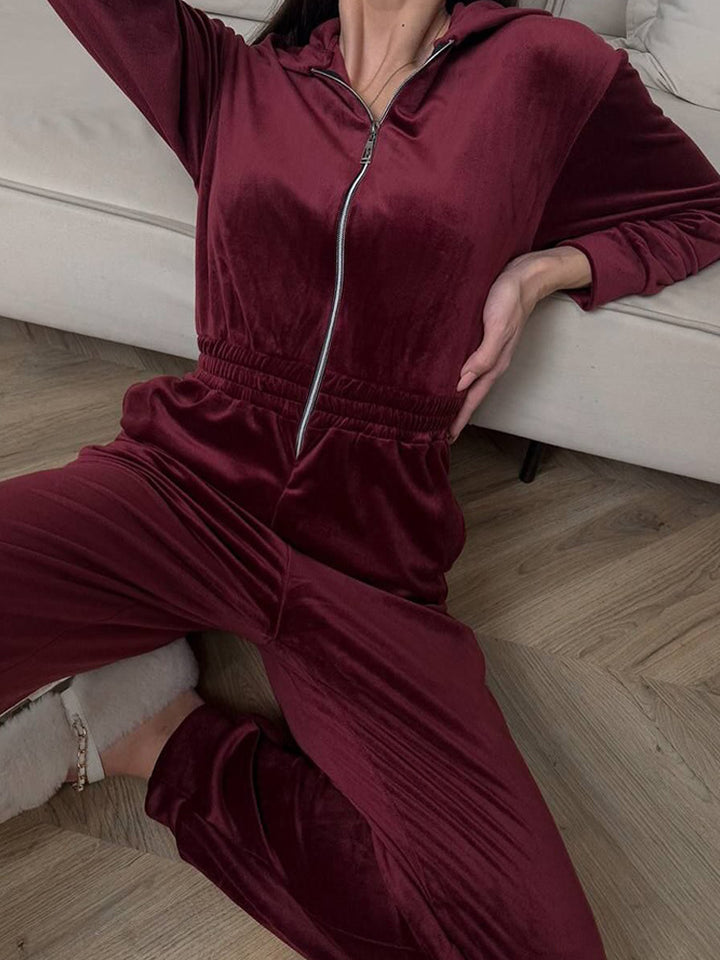 Kvinnors fleeceoverall med huva och elastisk midja Mirla-Eva Jonsson