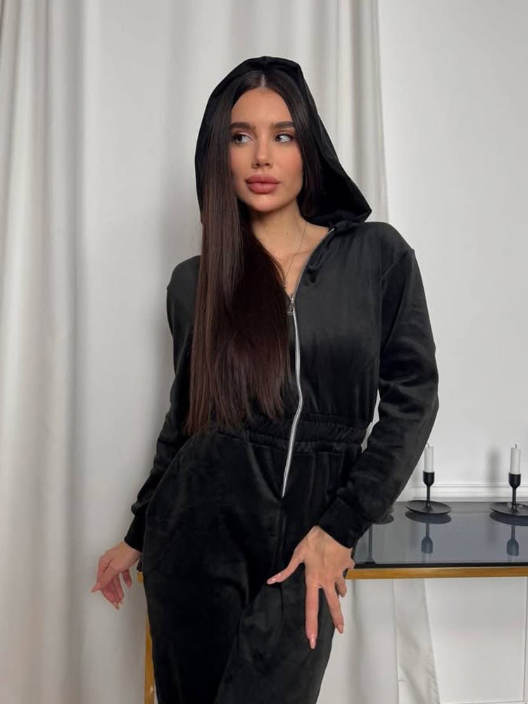 Kvinnors fleeceoverall med huva och elastisk midja Mirla-Eva Jonsson