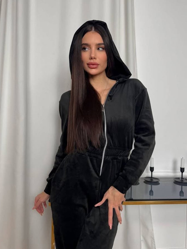 Kvinnors fleeceoverall med huva och elastisk midja Mirla-Eva Jonsson