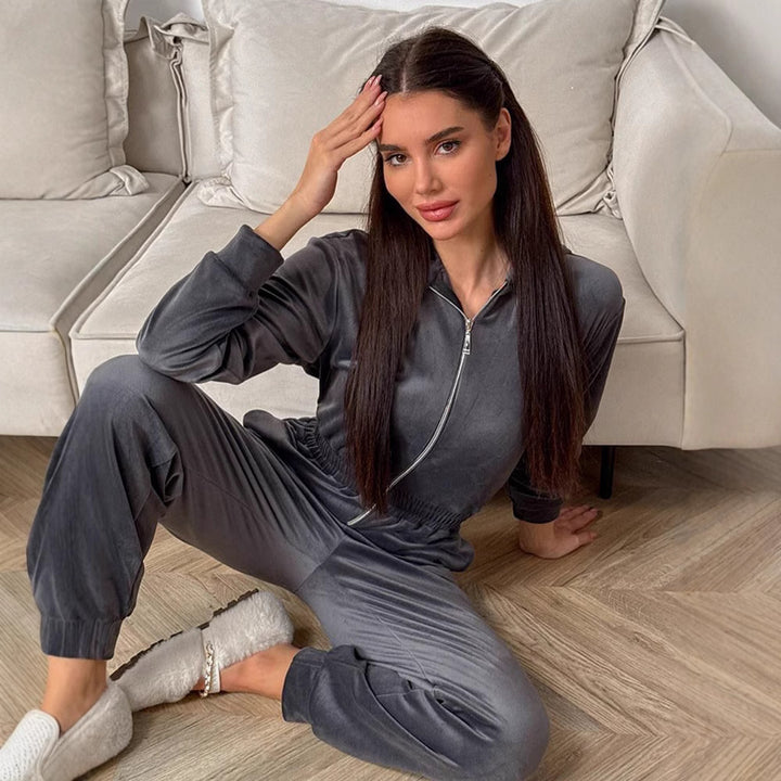 Kvinnors fleeceoverall med huva och elastisk midja Mirla-Eva Jonsson