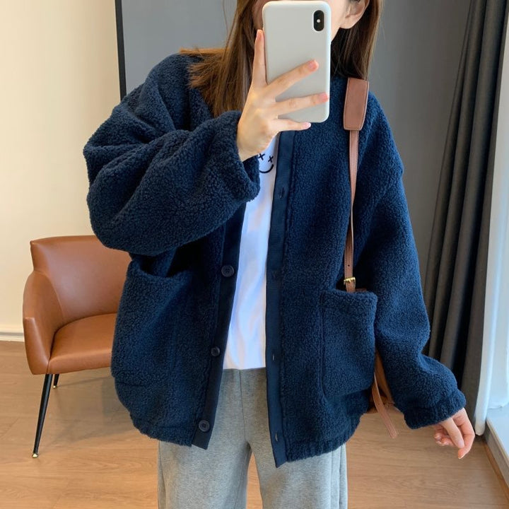 Kvinnors fluffig oversized jacka med stora fickor-Eva Jonsson