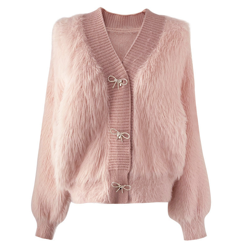 Kvinnors fluffiga cardigan med elegant knappl Decoration Mirla-Eva Jonsson