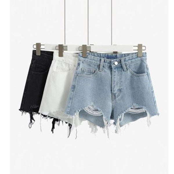 Kvinnors förstörda denimshorts med hög midja och fransad nederkant-Eva Jonsson