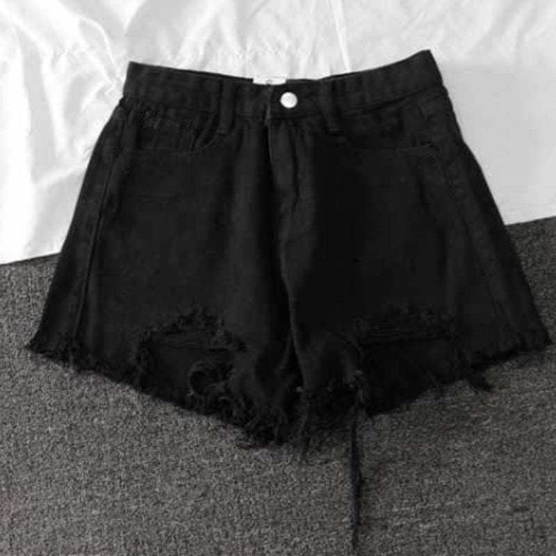 Kvinnors förstörda denimshorts med hög midja och fransad nederkant-Eva Jonsson