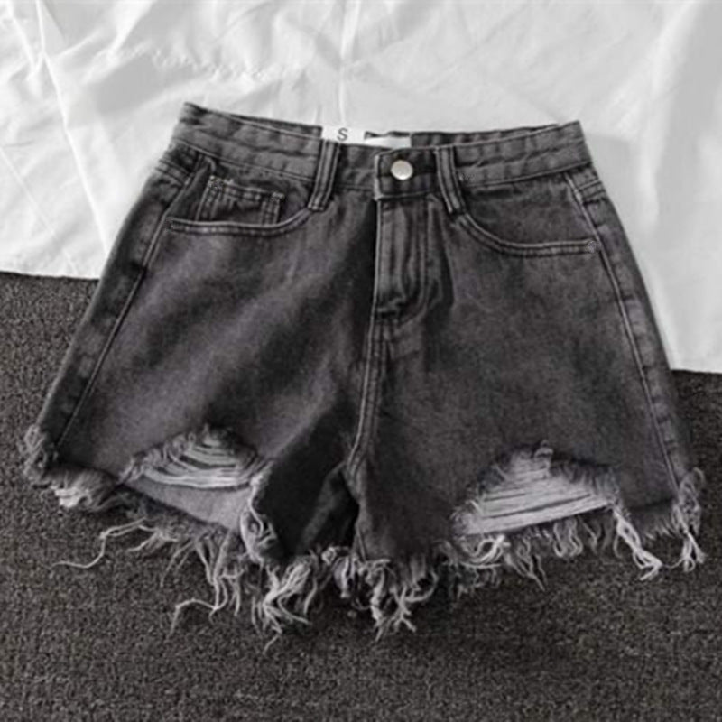 Kvinnors förstörda denimshorts med hög midja och fransad nederkant-Eva Jonsson