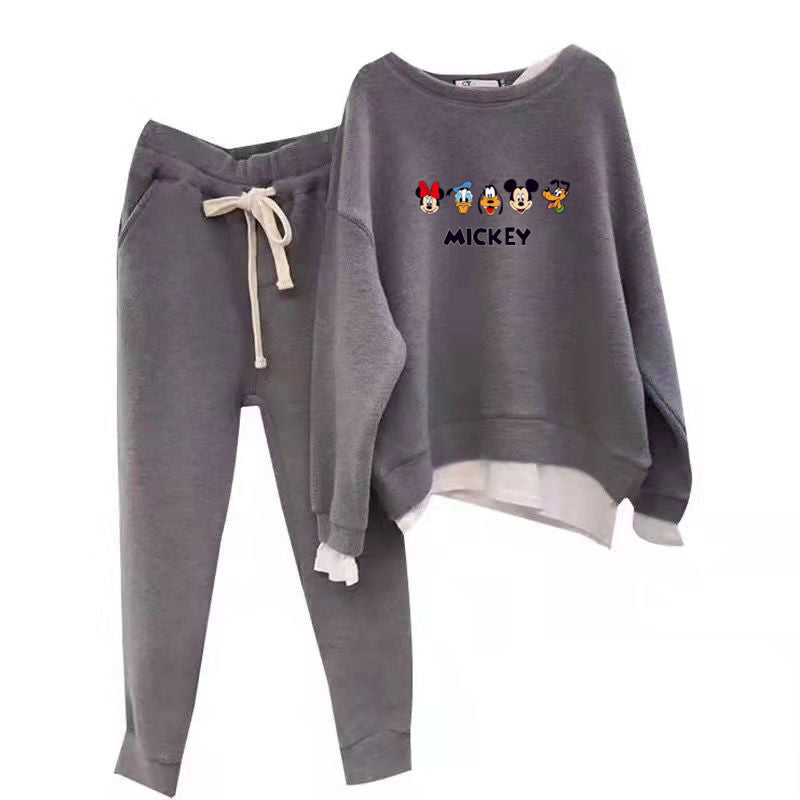 Kvinnors fritids sweat set med Mickey-motiv och avslappnad skärning Mirla-Eva Jonsson