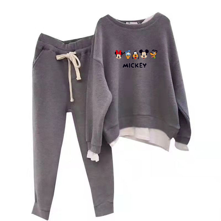 Kvinnors fritids sweat set med Mickey-motiv och avslappnad skärning Mirla-Eva Jonsson