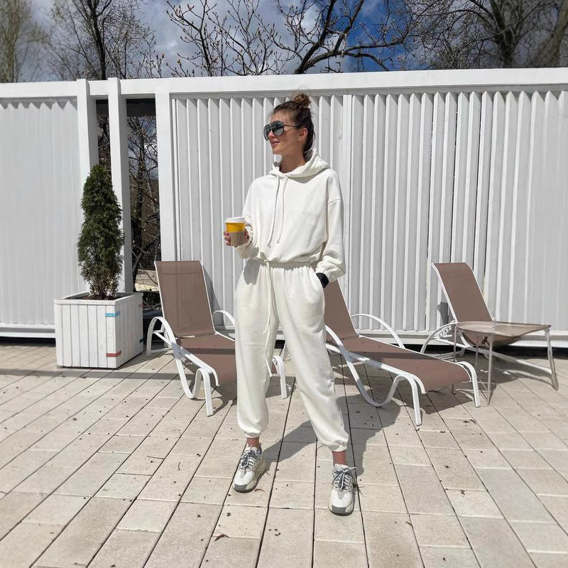 Kvinnors fritids wellnessdräkt med huva och elastisk midja-Eva Jonsson