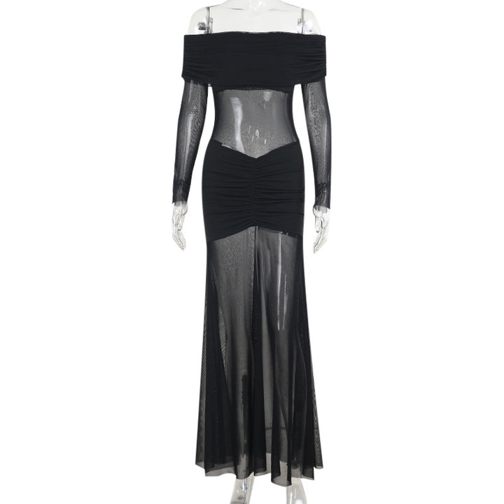 Kvinnors genomskinlig maxiklänning med off-shoulder-design och volanger Mirla-Eva Jonsson