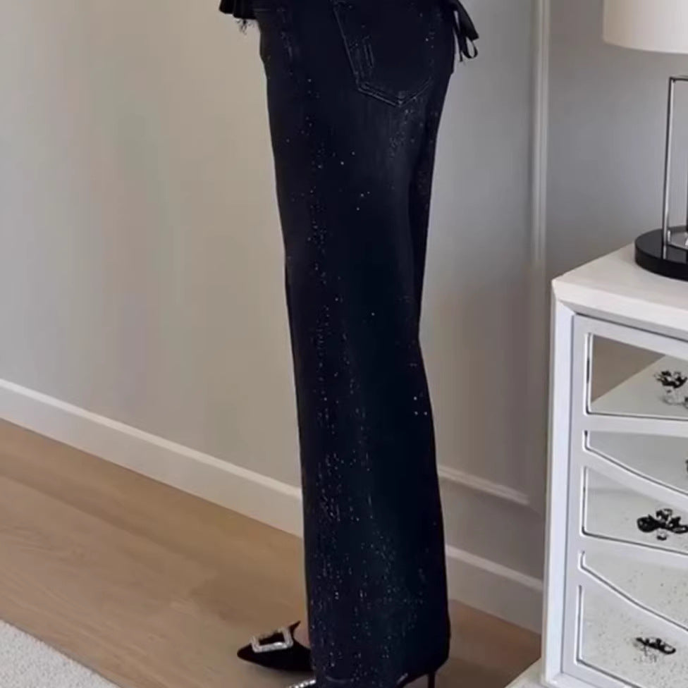 Kvinnors glittrande breda jeans med elegant textur Mirla-Eva Jonsson