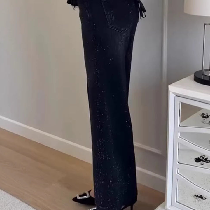Kvinnors glittrande breda jeans med elegant textur Mirla-Eva Jonsson